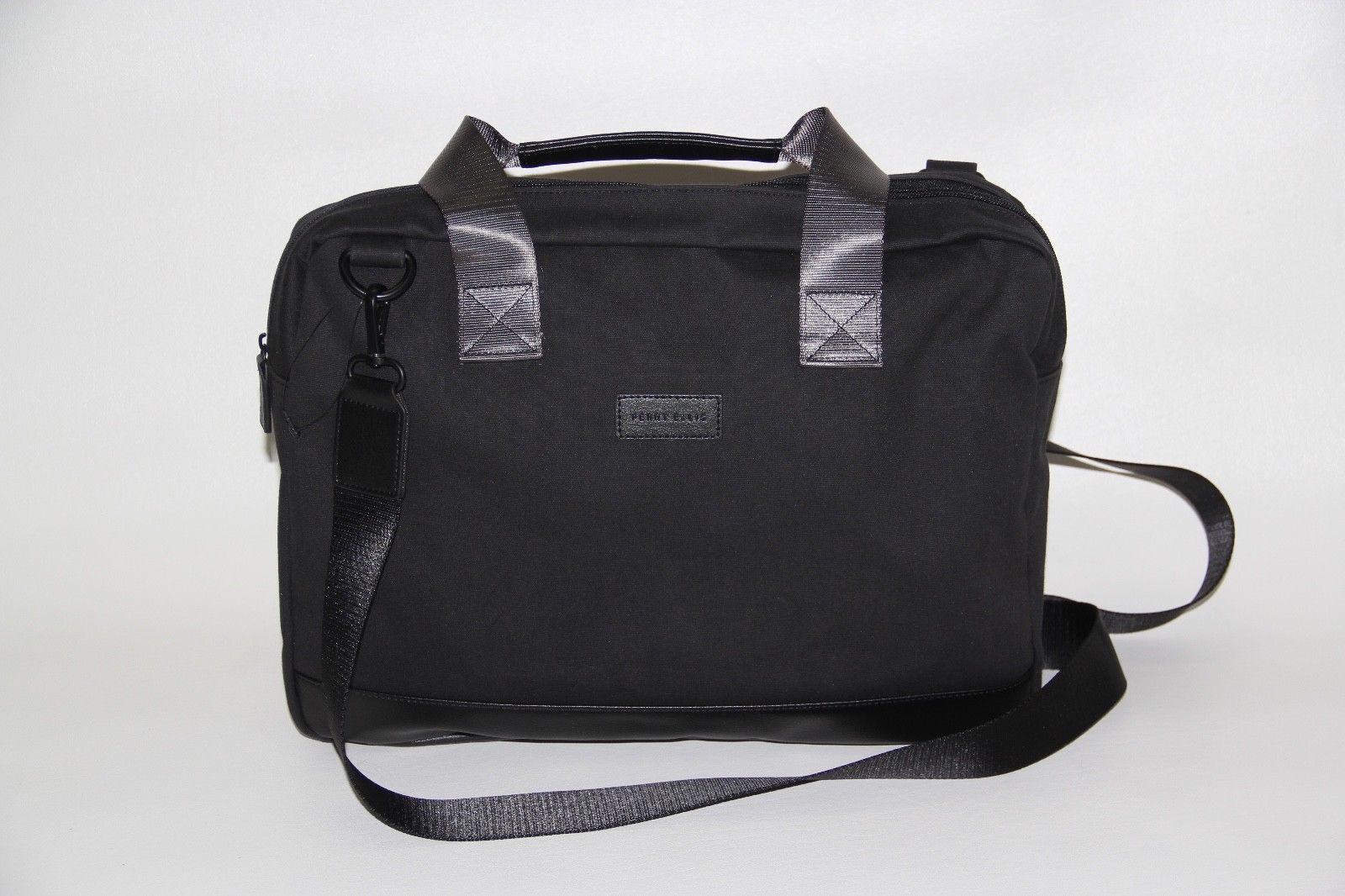 

New Perry Ellis Men s Black Cotton Canvas Briefcase