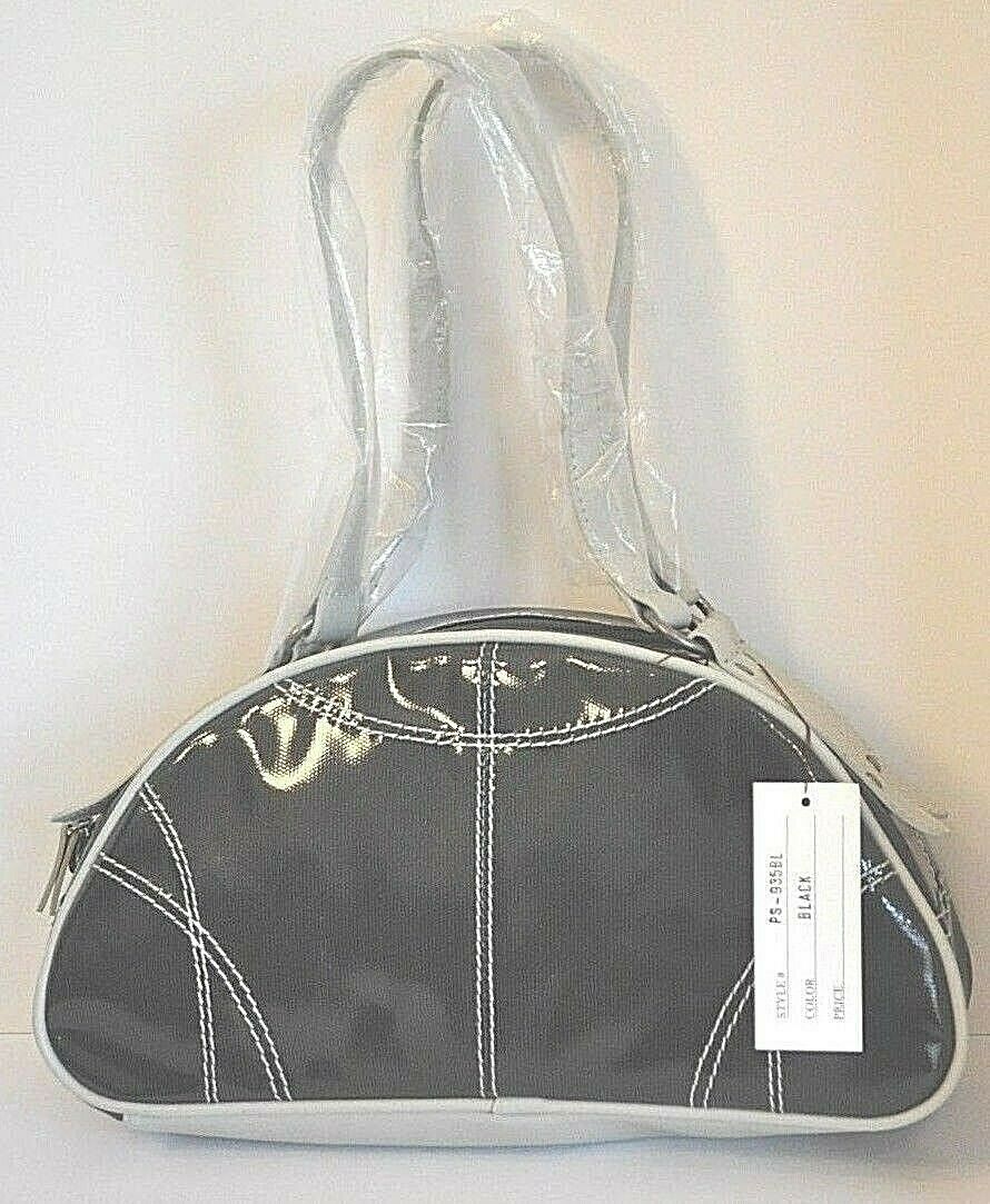 

NEW SOFT DARK GRAY WITH WHITE TRIM SHOULDER BAG PURSE UNIQUE NEW