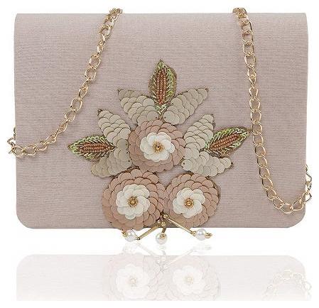 

Niche Mocha Pastel Flower Motif Clutch For Women Evening Handbags Party Clutch Bags