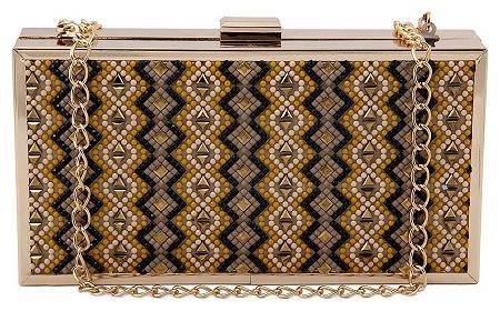 

NICHE Women Gold Beaded Clutch