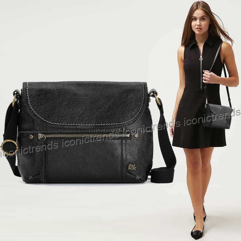 

NWT THE SAK Katniss 108274 Leather Shoulder Crossbody Messenger Black Onyx