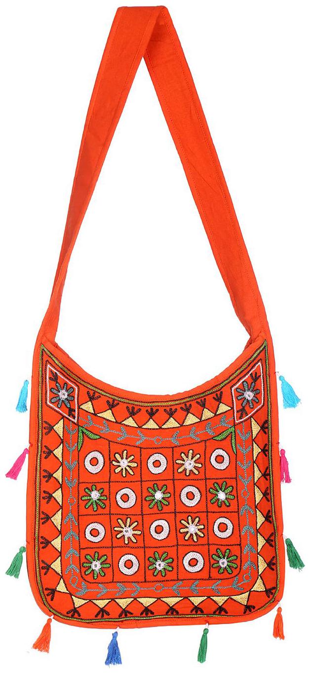 

Orange Beige Ethnic Sling Bag Embroidered Cotton Sling Bags For Girls 15 X 2 X 13 Sling Bags For Women Circles Girls Sling Bag By Rajrang