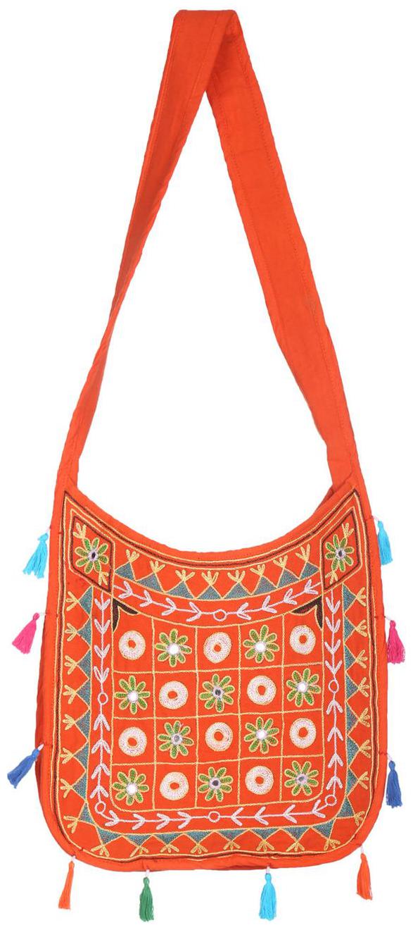 

Orange Green Ethnic Sling Bag Embroidered Cotton Sling Bags For Girls 15 X 2 X 13 Sling Bags For Women Circles Girls Sling Bag By Rajrang