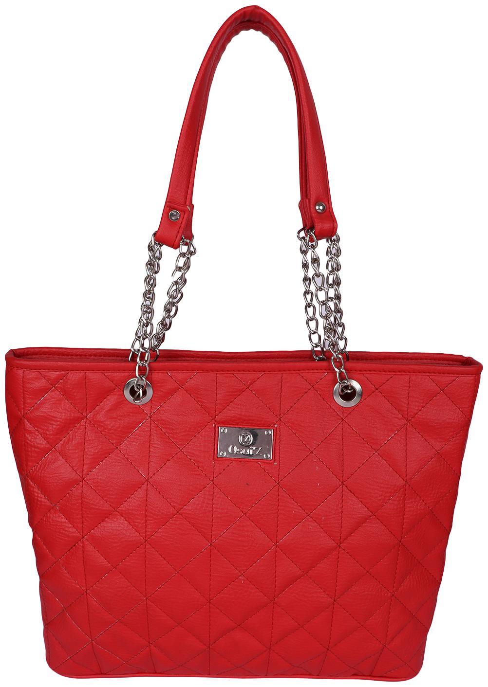 

Osaiz Red Faux Leather Handheld Bag