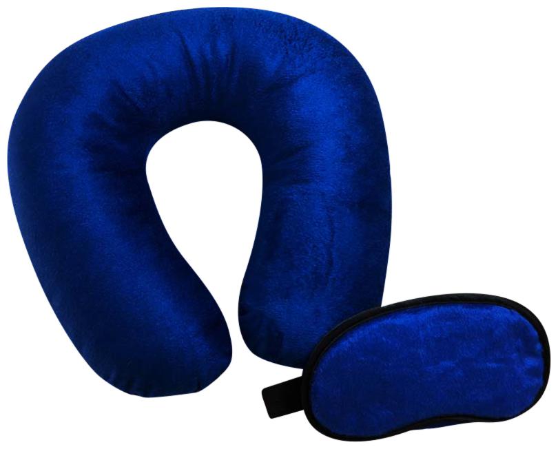 

Oscar Home U-Shaped Blue Travel Neck Pillow 14x13 inch soft Velvet Fabric Poly Fiber Filling with Eye Mask for Traveling- Combo