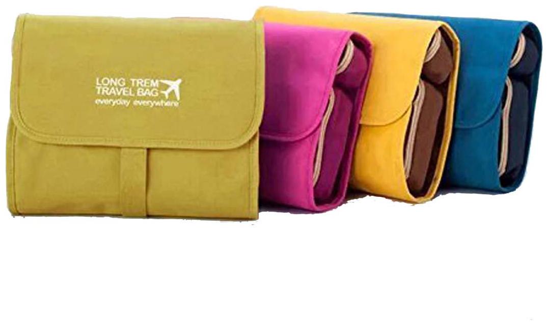 PackNBUY Folding Hanging Cosmetics Travel Organizer for make up kits toiletry pouch bags YELLOW Color