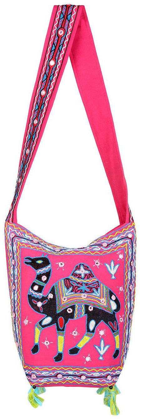 

Pink Black Ethnic Sling Bag Mirror Work Cotton Sling Bags For Girls 15 X 7 X 15 Sling Bags For Women Camel Girls Sling Bag By Rajrang