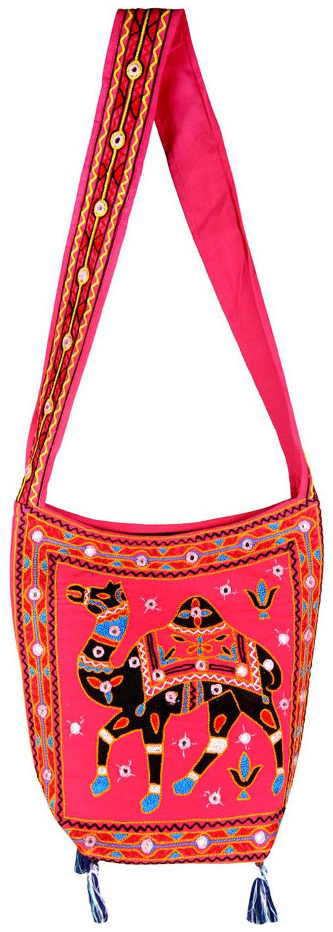 

Pink Black Ethnic Sling Bag Mirror Work Cotton Sling Bags For Girls 15 X 7 X 15 Sling Bags For Women Camel Girls Sling Bag By Rajrang