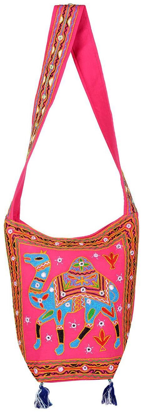

Pink Blue Ethnic Sling Bag Mirror Work Cotton Sling Bags For Girls 15 X 7 X 15 Sling Bags For Women Camel Girls Sling Bag By Rajrang