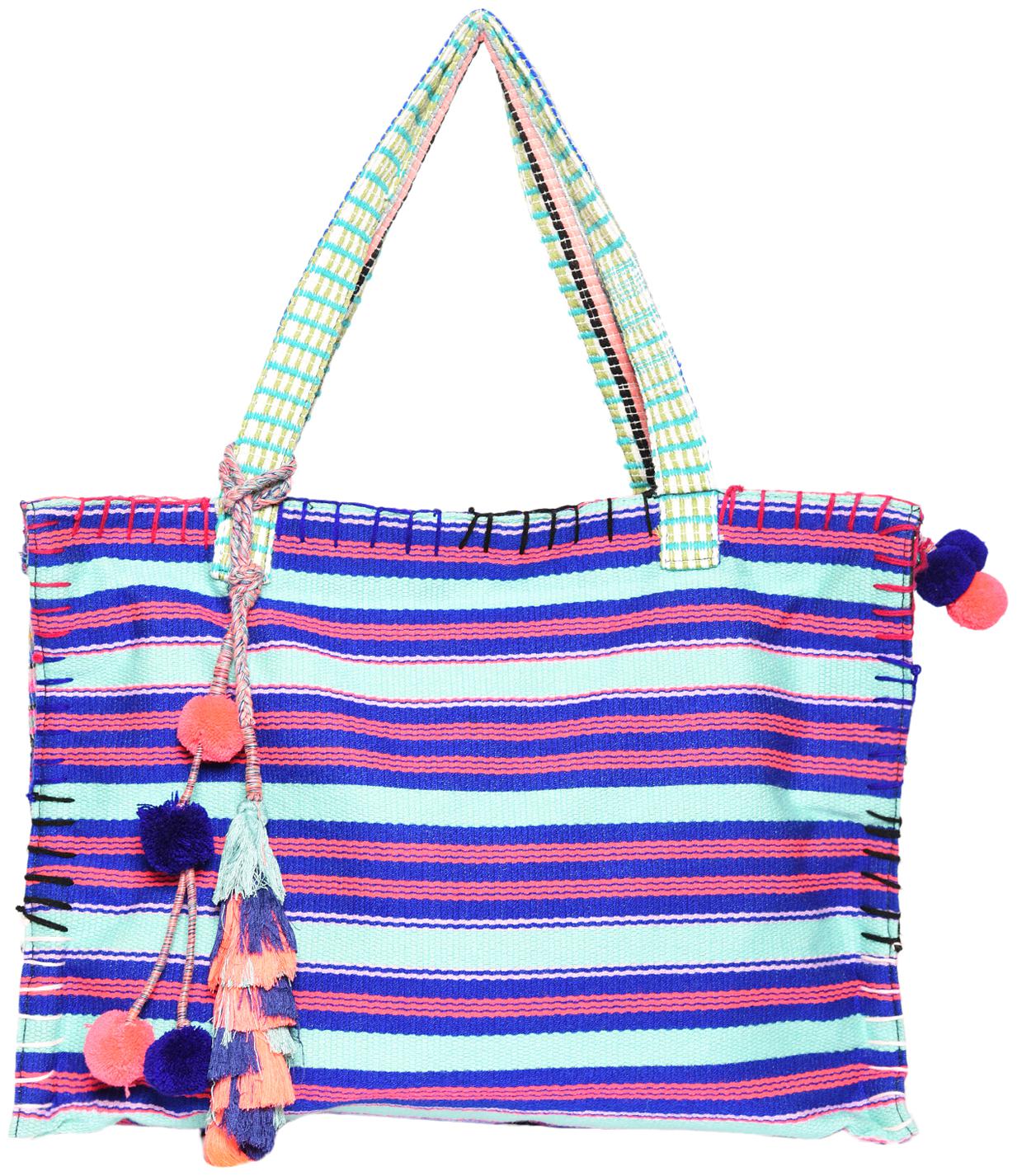 

Pink Blue Striped Large Tote