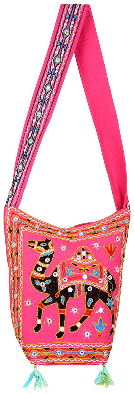 

Pink Ethnic Sling Bag Mirror Work Cotton Sling Bags For Girls 15 X 7 X 15 Sling Bags For Women Camel Girls Sling Bag By Rajrang