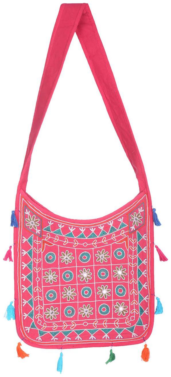 

Pink Green Ethnic Sling Bag Embroidered Cotton Sling Bags For Girls 15 X 2 X 13 Sling Bags For Women Circles Girls Sling Bag By Rajrang