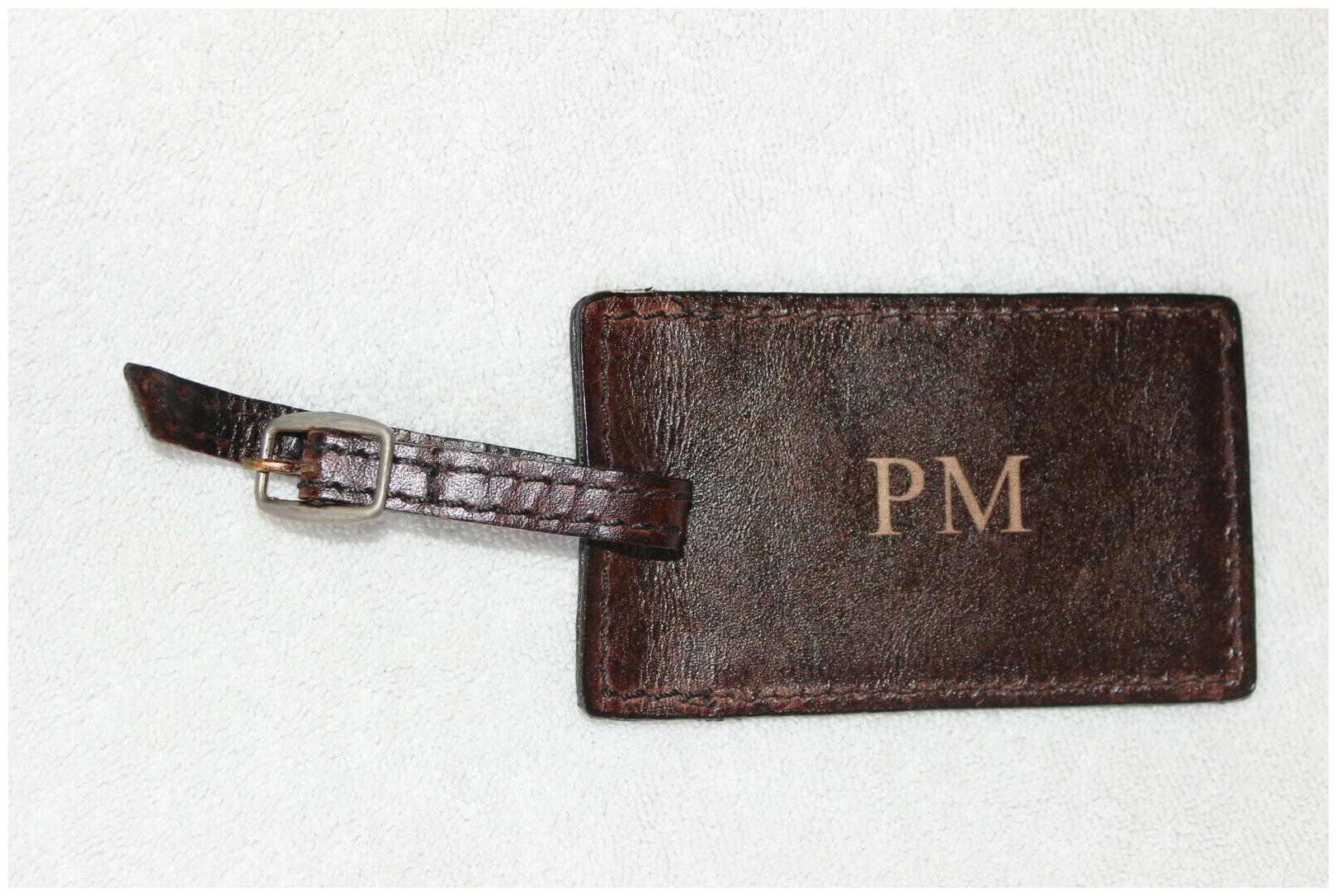 

Pottery Barn Chocolate Saddle Leather Luggage Tag NWOT Free Shipping Mono PM