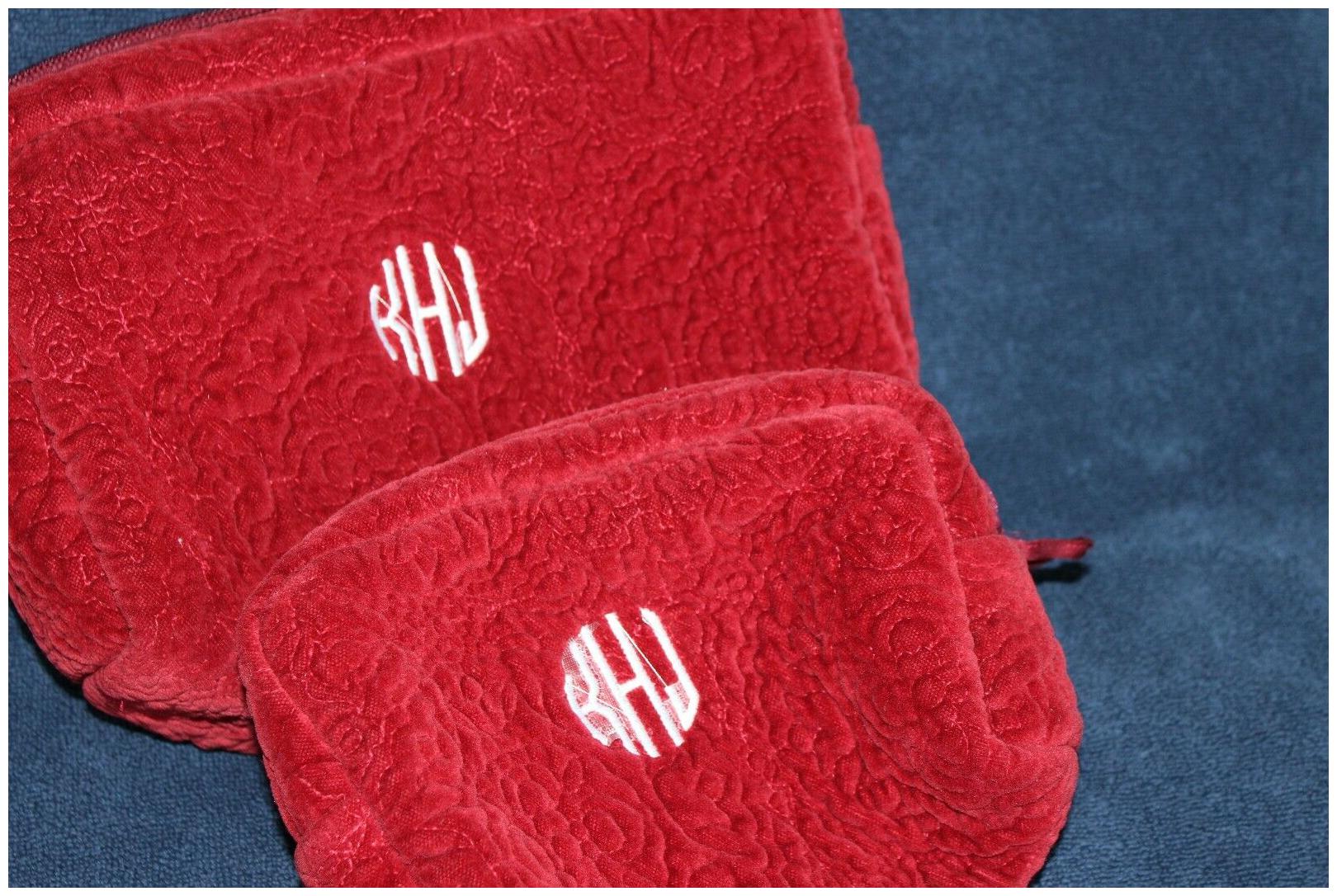 

POTTERY BARN Travel Red Quilted Velvet Silk Cosmetic Bags 2 NWOT FREE SHIP KHJ
