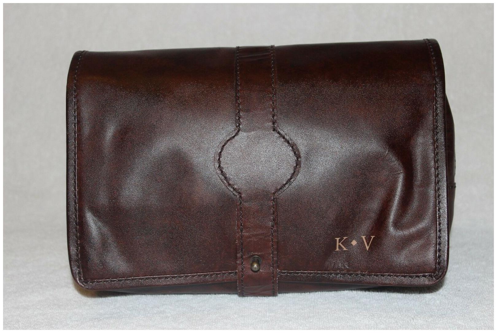 

PotteryBarn Travel Saddle Leather Hanging Toiletry Case Bag NWOT Free Ship KV