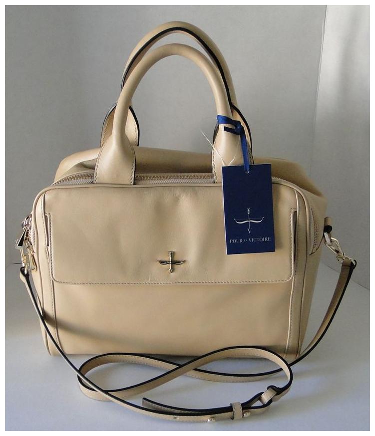 

POUR la VICTOIRE ooh la la Nude Beige Leather Satchel Handbag Bag NWT