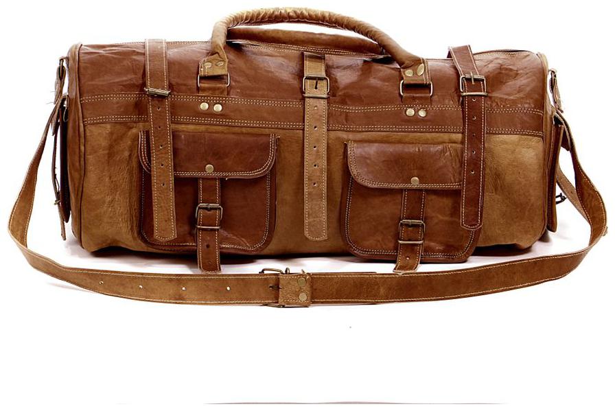 Pranjals House Vintage Handmade Brown Genuine Leather Duffle Bag