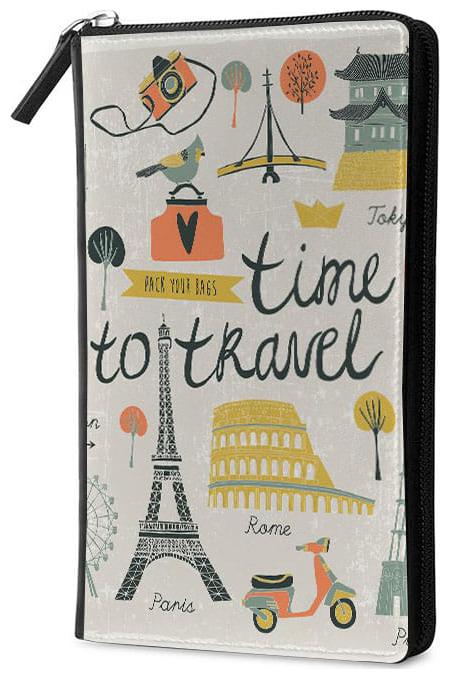 

Qrioh Time To Travel Travel Multi Passport Holder Zipper Wallet