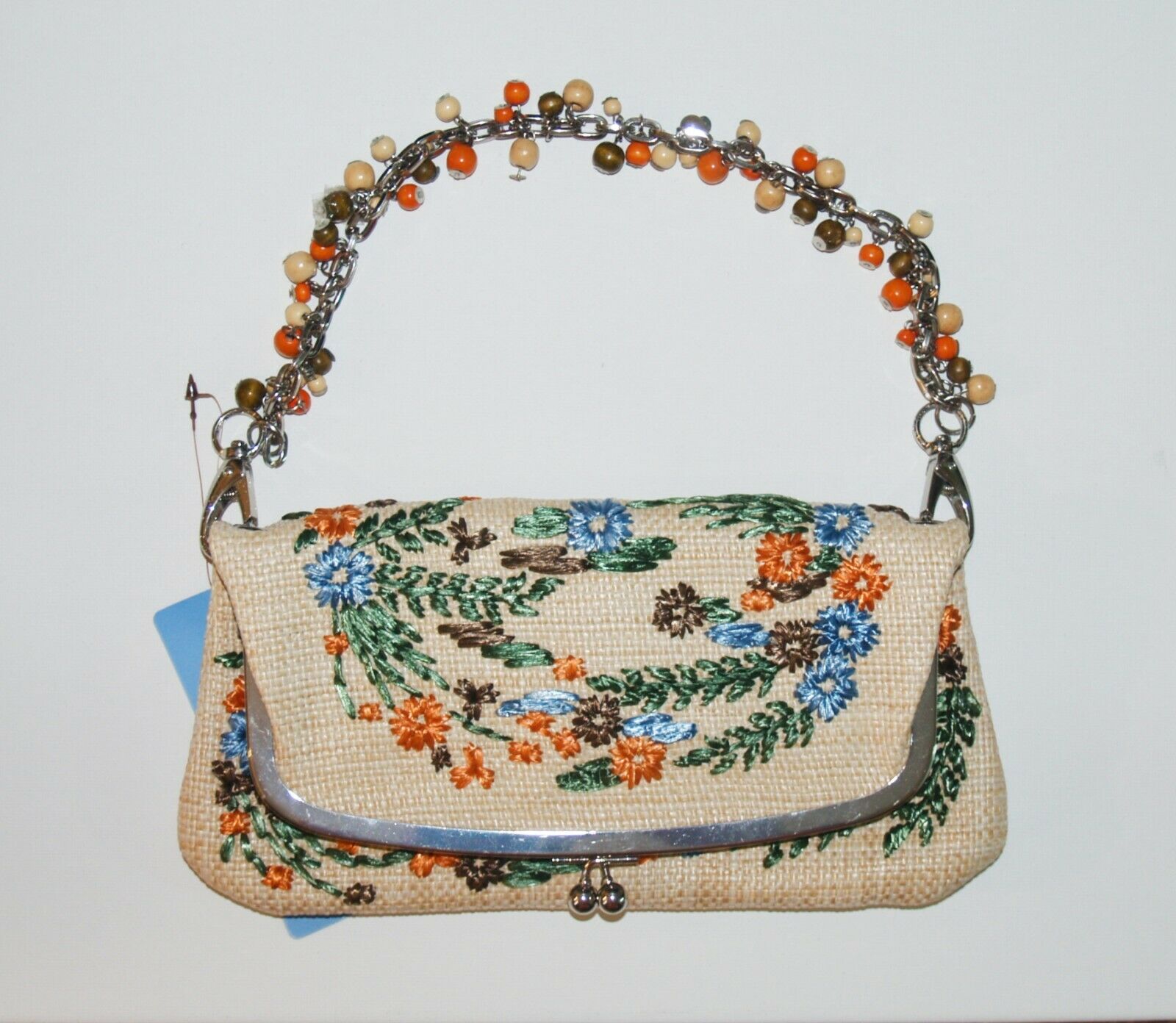 

Rafe For Target Handbag Purse Shoulder Bag Straw Beaded Chain Kiss Snap
