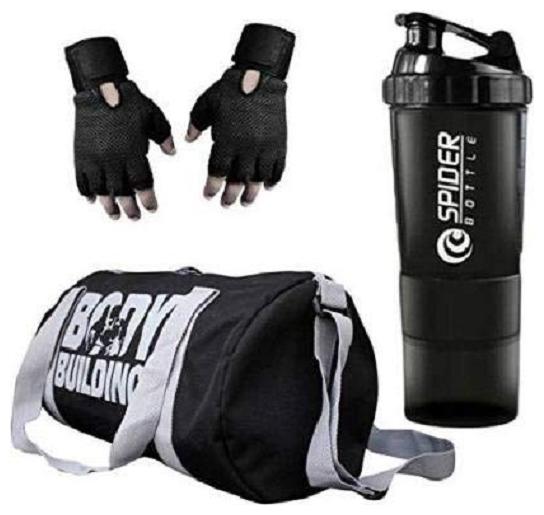 

RBB HUB Polyester Body Building Gym Bag with Free Gloves and Spider Shaker Gym Fitness Kit
