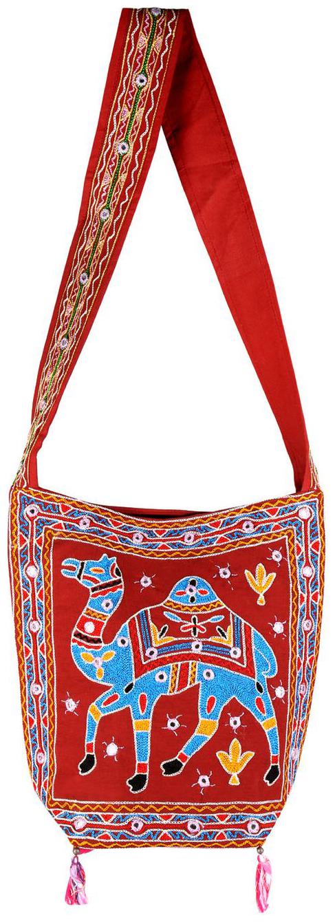 

Red Blue Ethnic Sling Bag Mirror Work Cotton Sling Bags For Girls 15 X 7 X 15 Sling Bags For Women Camel Girls Sling Bag By Rajrang