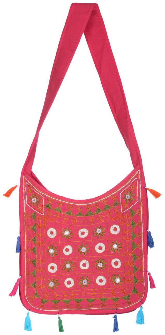 

Red Green Ethnic Sling Bag Embroidered Cotton Sling Bags For Girls 15 X 2 X 13 Sling Bags For Women Circles Girls Sling Bag By Rajrang