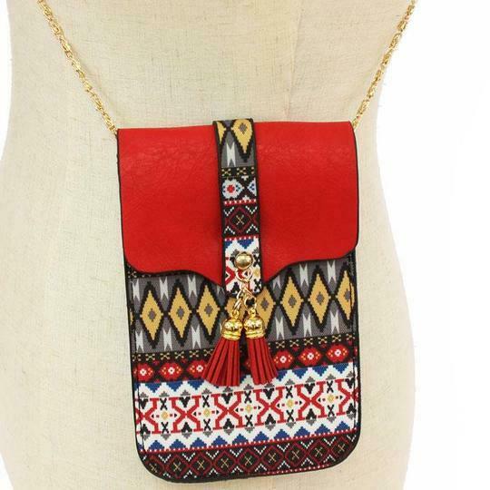 

Red Multi Color Snap Closure Bohemian Western Shoulder Bag - Small Purse