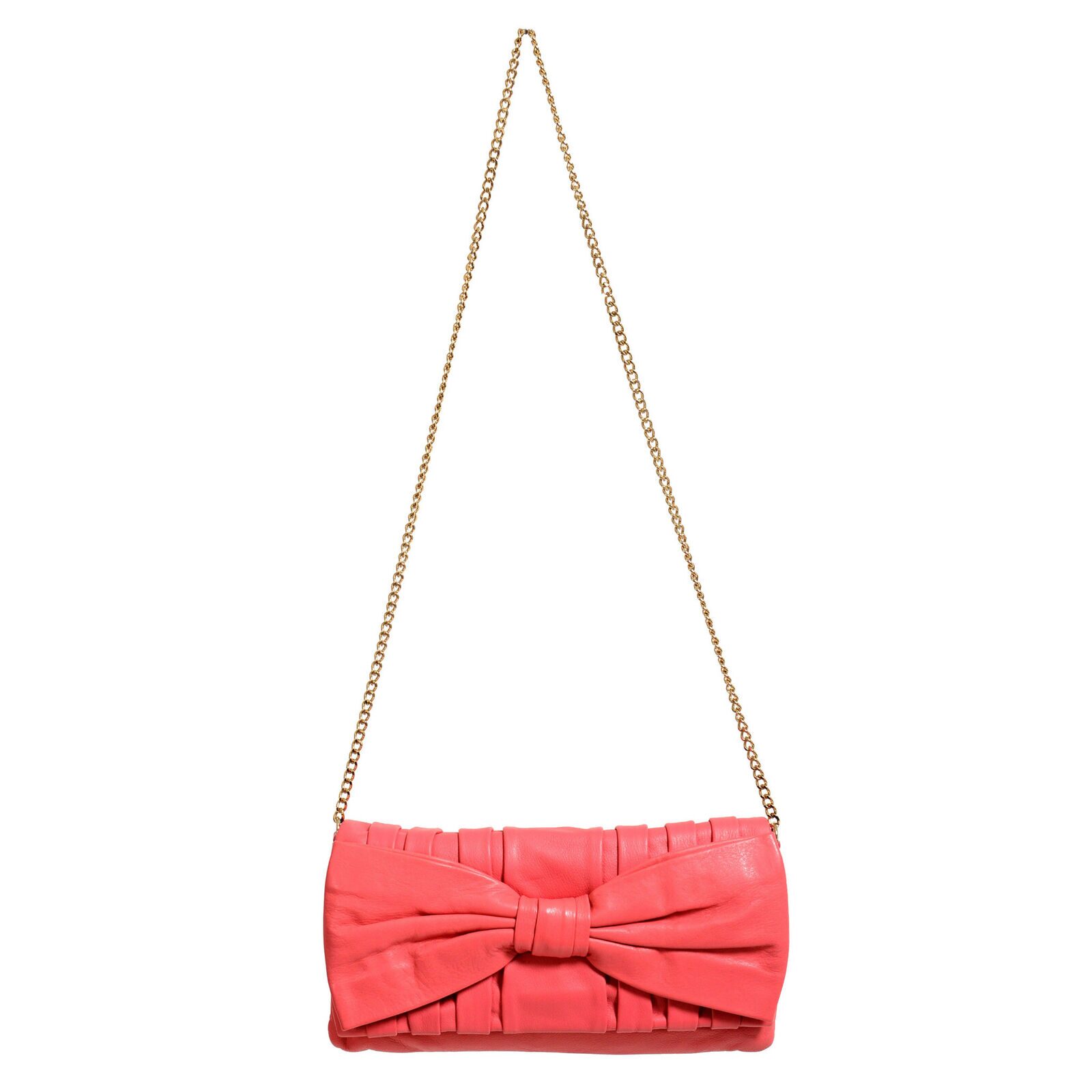 

Red Valentino Women s Pink 100 Leather Bow Decorated Clutch Shoulder Bag