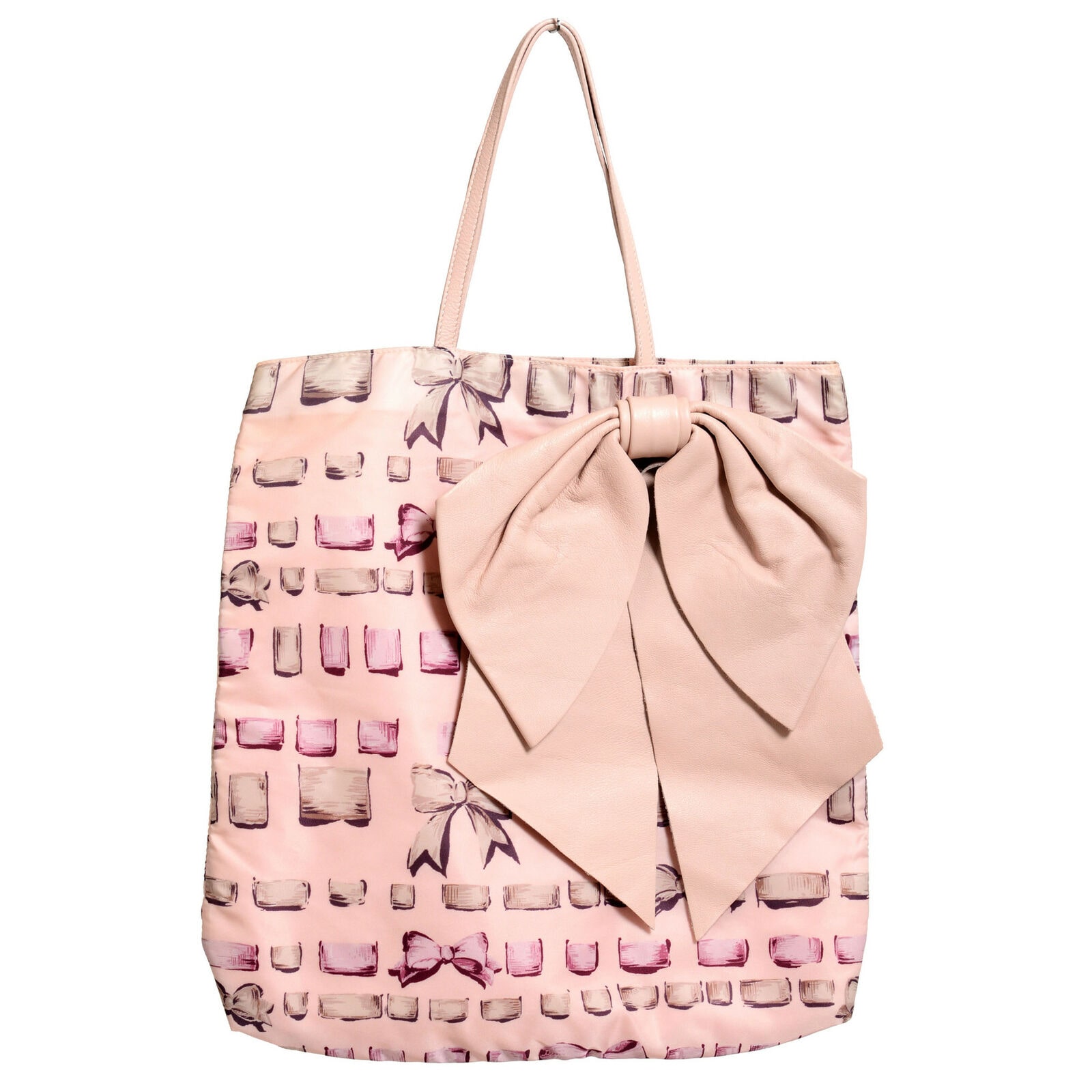 

Red Valentino Women s Pale Pink Leather Trimmed Bow Decorated Tote Shoulder Bag