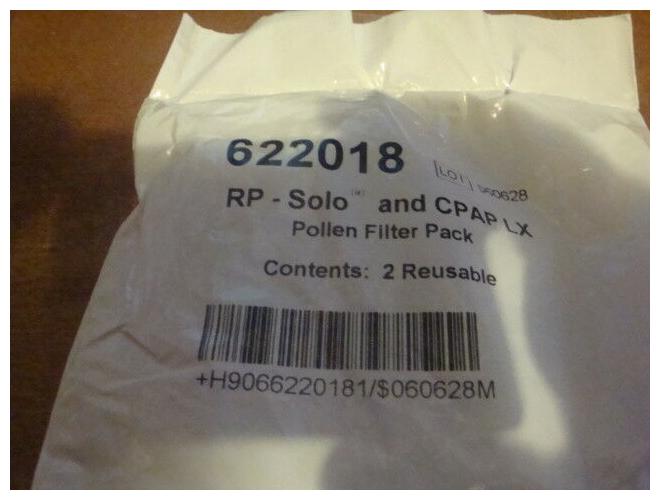 

Respironics RP-Solo Cpap LX Pollen Filter PACK 622018 LOT 060628 CONTAINS 2