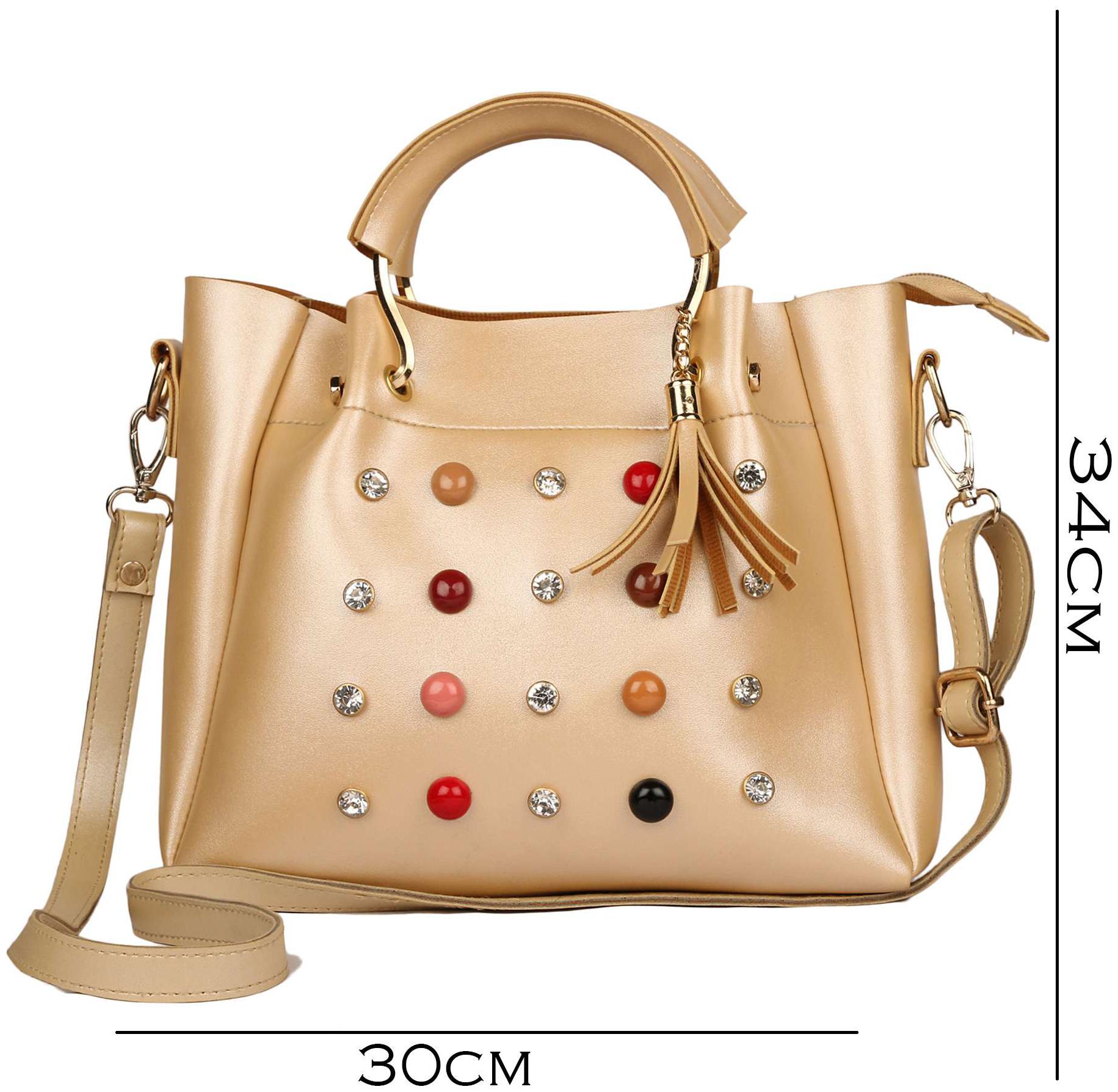 

Roseberries Gold PU Handheld Bag