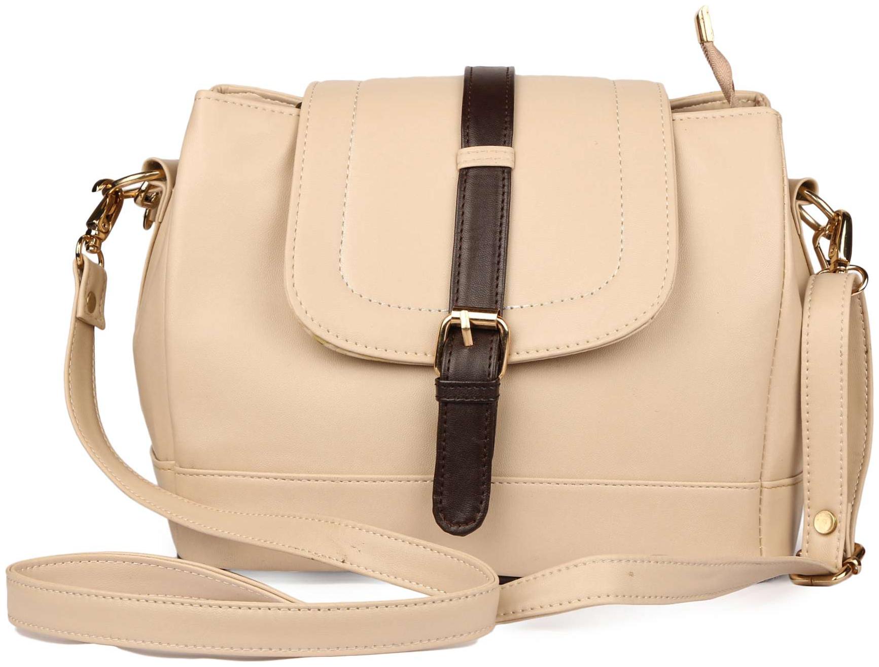 

Roseberries Beige Brown PU Striped Sling Bag