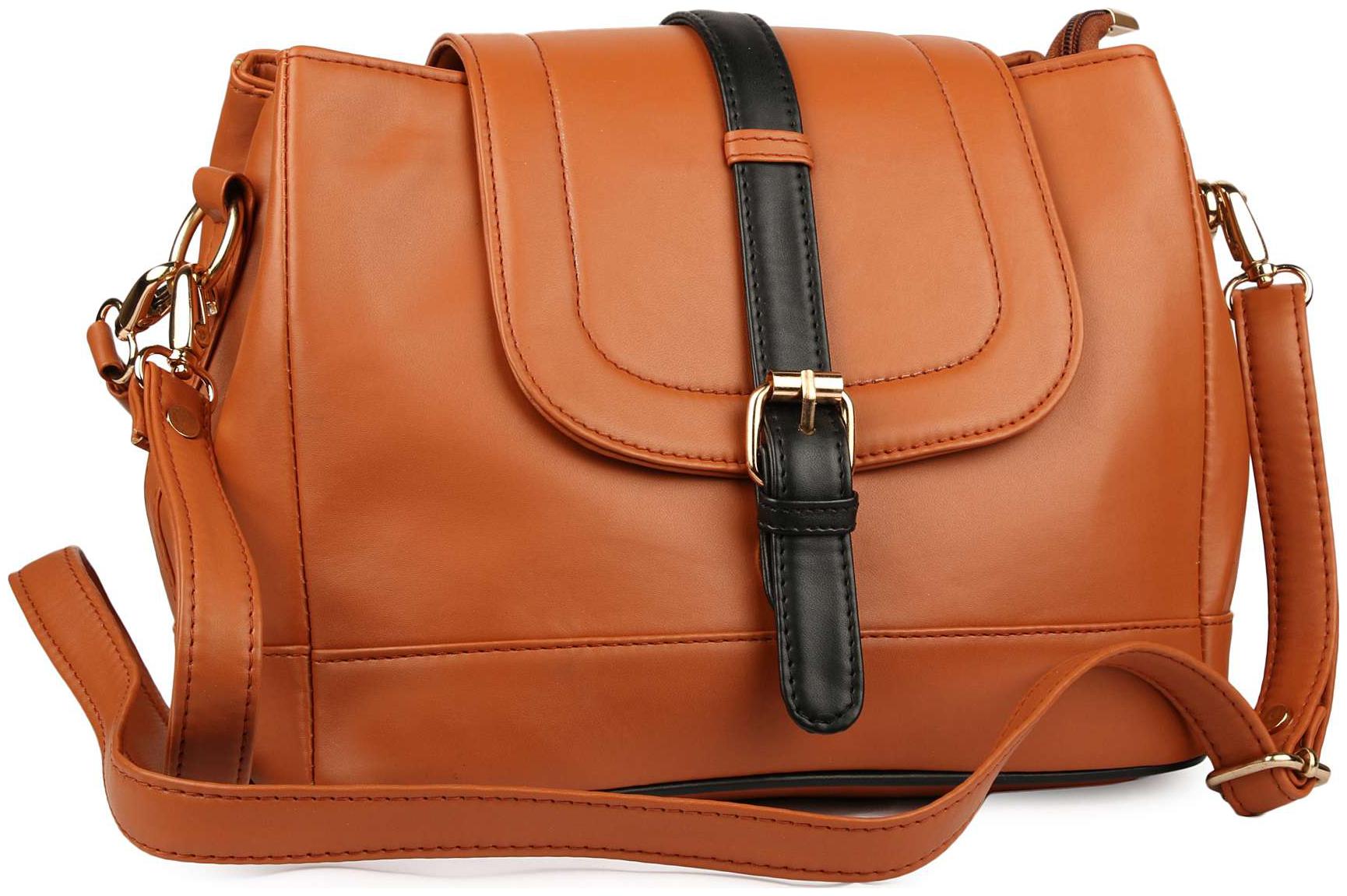 

Roseberries Tan Black PU Striped Sling Bag