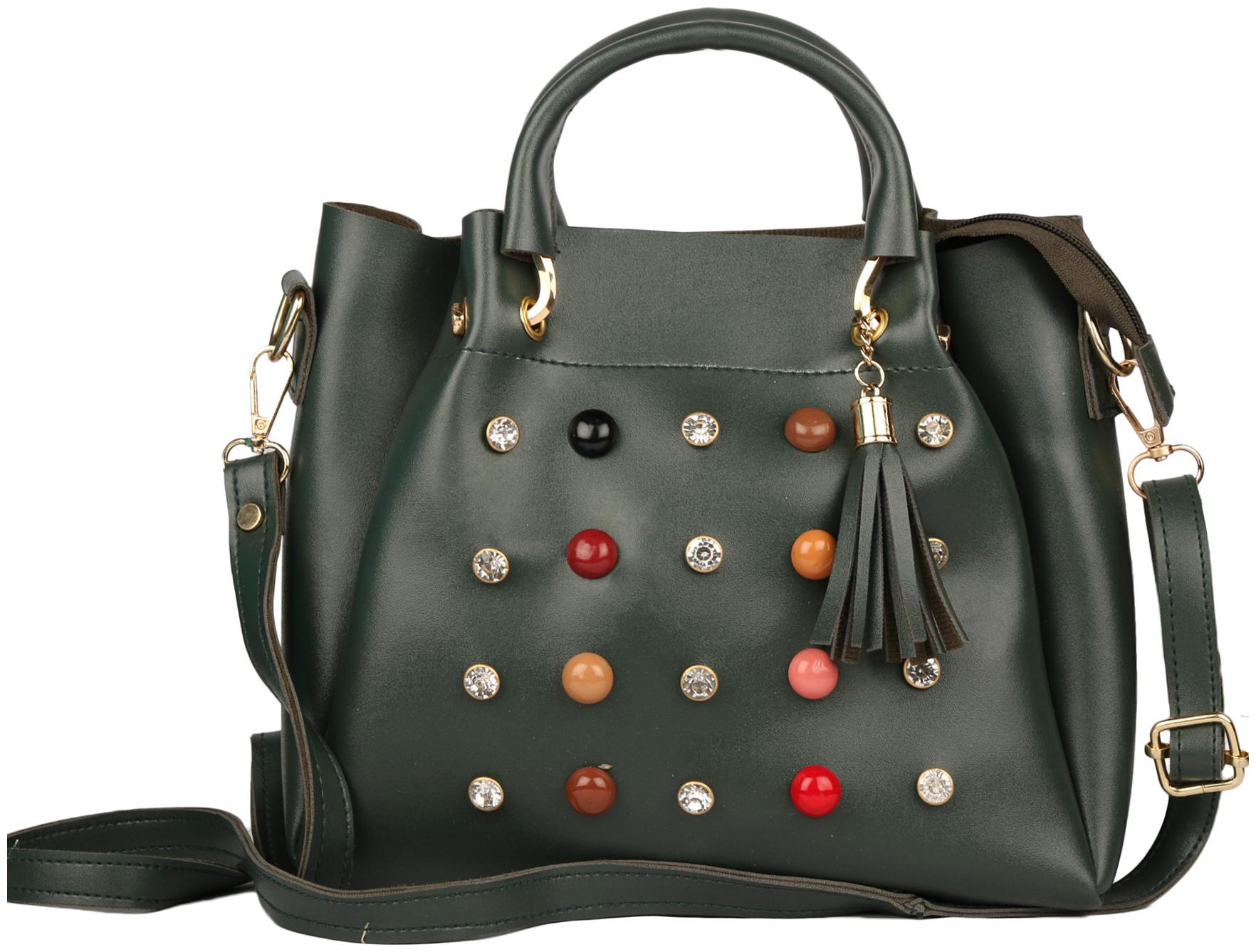 

Roseberries Green PU Handheld Bag