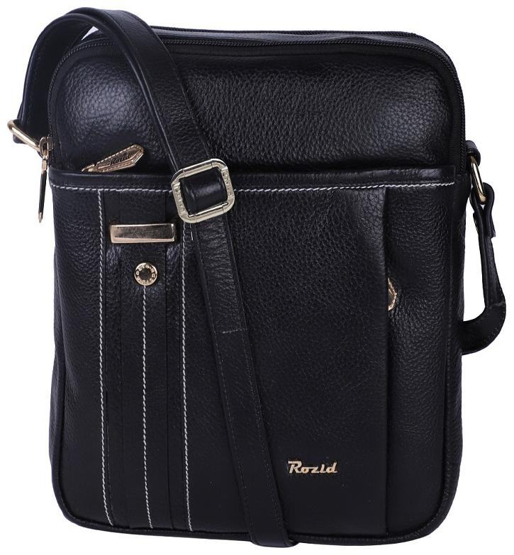 

Rozid Black Colour Genuine Leather Unisex Sling Bag With Metal Fitting