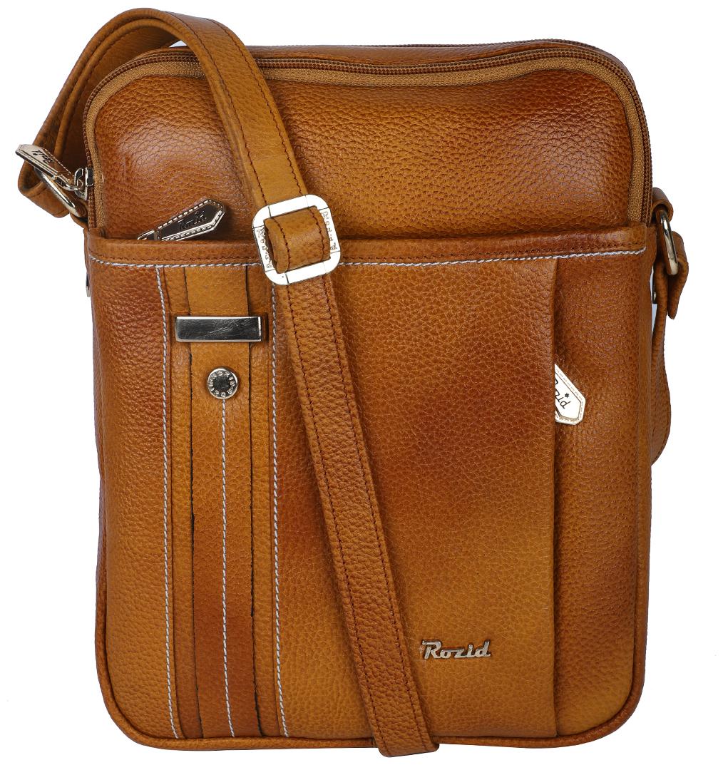

Rozid Yellow Colour Genuine Leather Unisex Sling Bag With Metal Fitting
