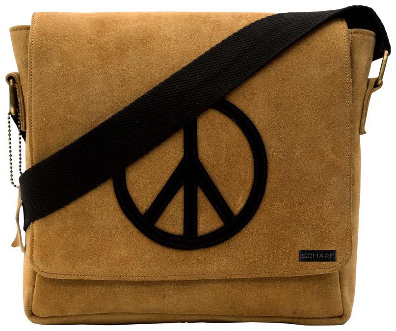 

SCHARF Men s Amen- Peace and Liberty Genuine Suede Leather Messenger Bag