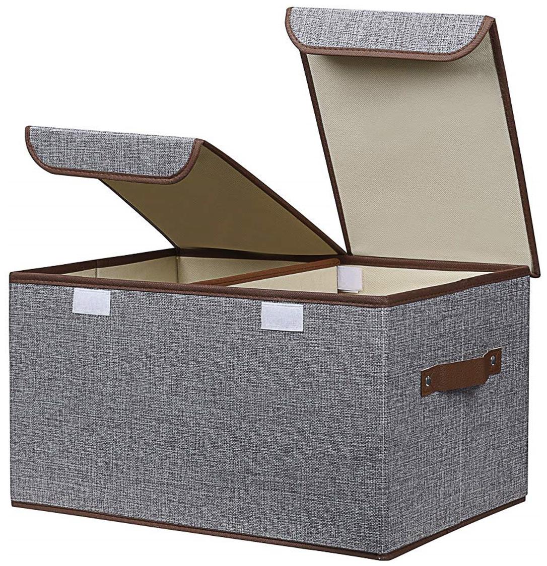 

Shree Shyam Product Set of 1 Pc Grey Storage Box Linen Fabric Foldable Basket Cube Organizer Bin Box