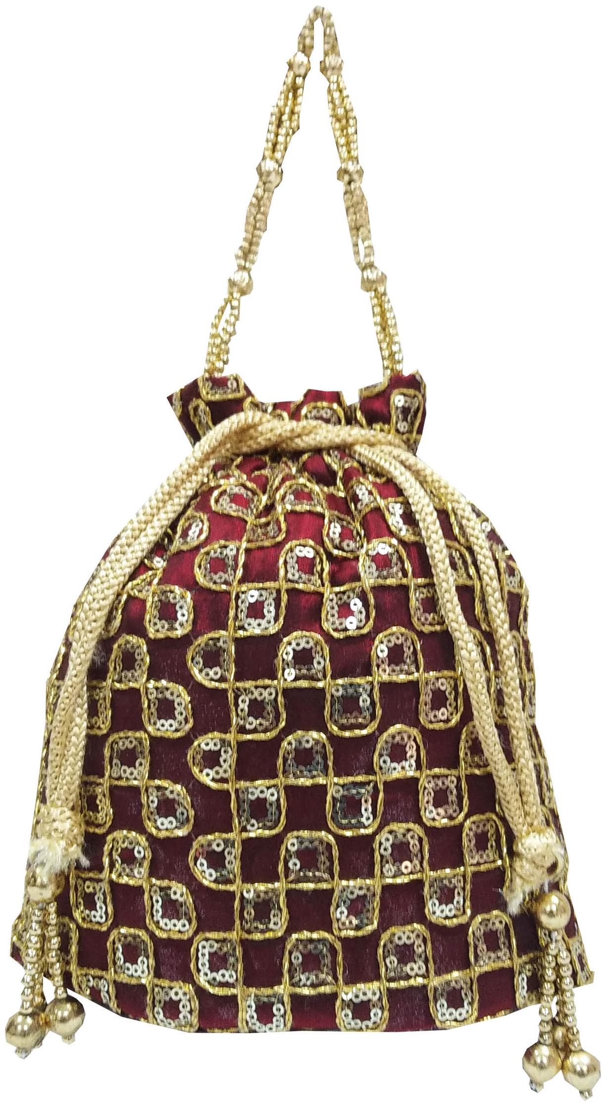 

SHREE SHYAM PRODUCTS Brown Silk Potli Bag