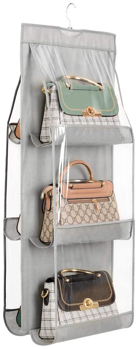

Shree Shyam Product Set of 1 Pc 6-Pocket Grey Hanging Purse Handbag Tote Storage Holder Organizer Dust-Proof
