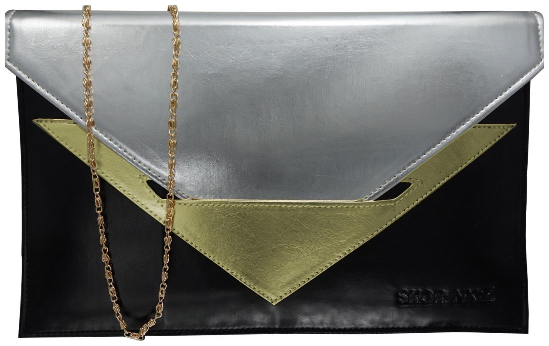 

SKOR-NX BLACK GOLD SILVER CLUTCH SLING ENVELOPE BAG