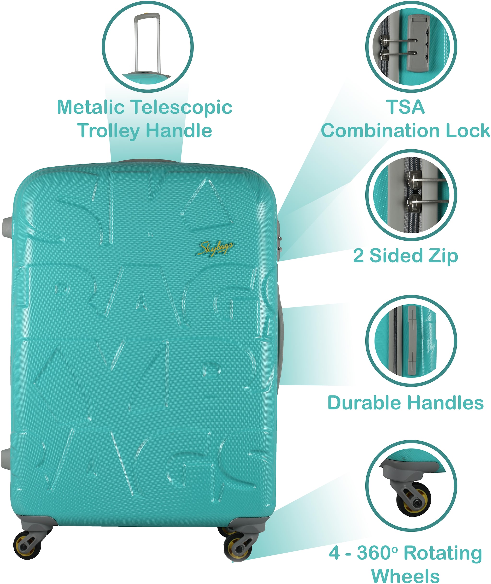 Buy Skybags Ramp Large Size Hard Luggage Bag ( Blue , 4 Wheels ) Online