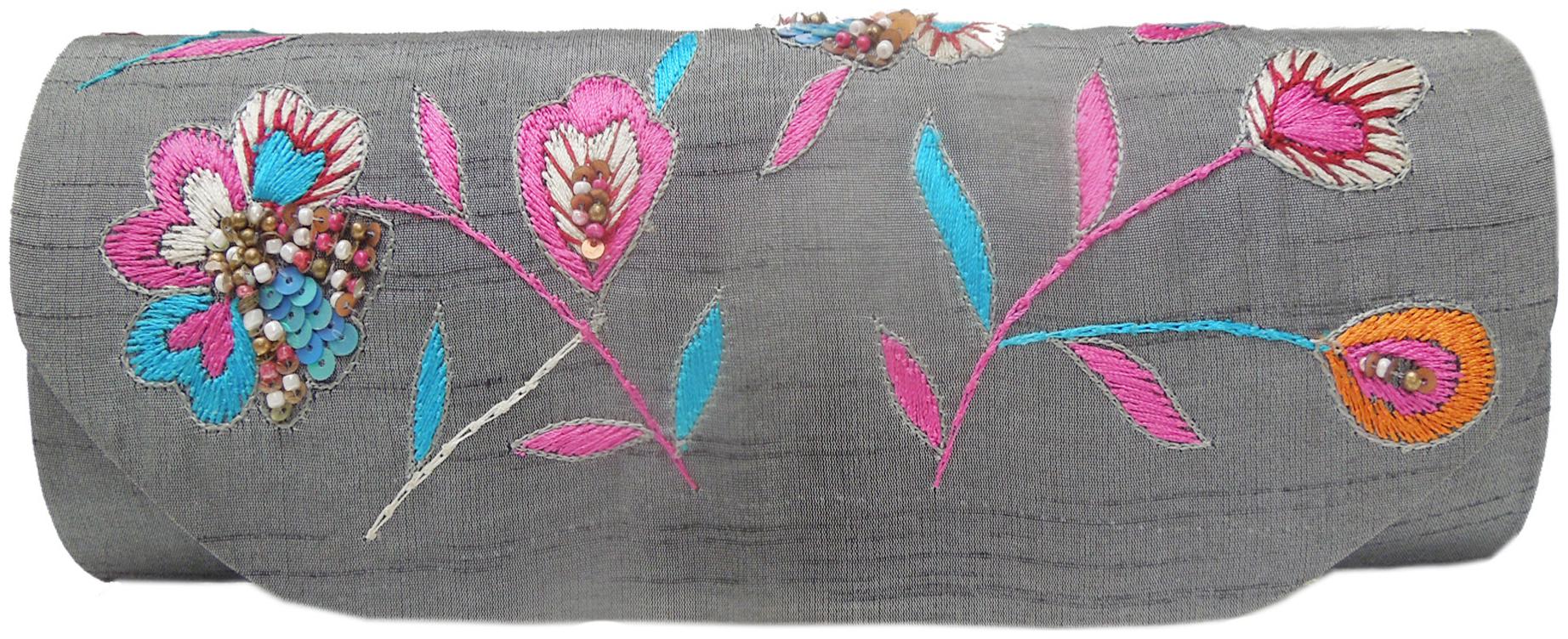 

Spice Art Women Grey Hand Embroidered Floral Clutch