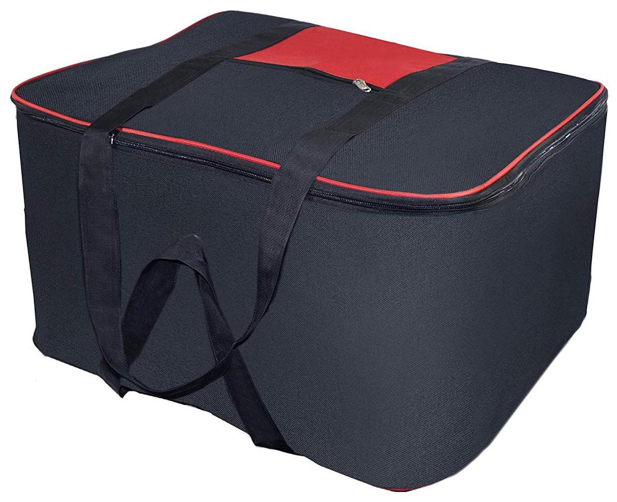 Storite Nylon Big Underbed Moisture Proof Storage Bag with Zippered Closure and Handle(Black, 54x46x28cm)