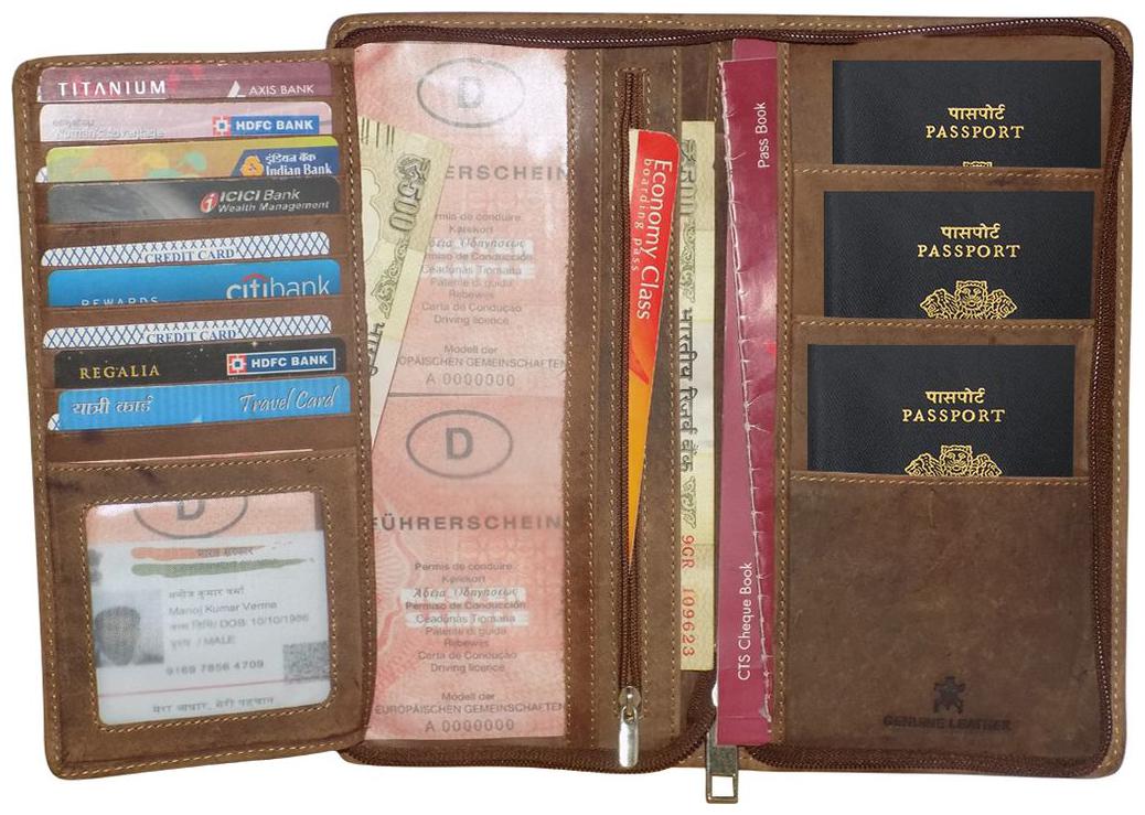 

Style 98 Tan 100 Genuine Leather Travel Document Holder Long Wallet With Passport Holder