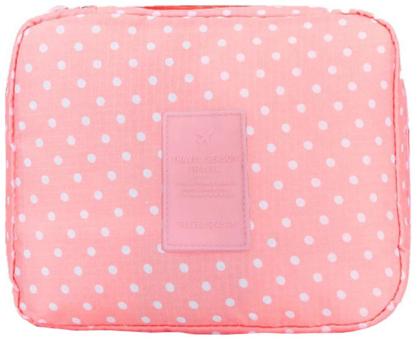 

Style Homez KYILE Travel Cosmetic Makeup Carrying Pouch Bag cum Organizer for Women Toiletry Kit and Jewellery Organizer Baby Pink Polkas Color