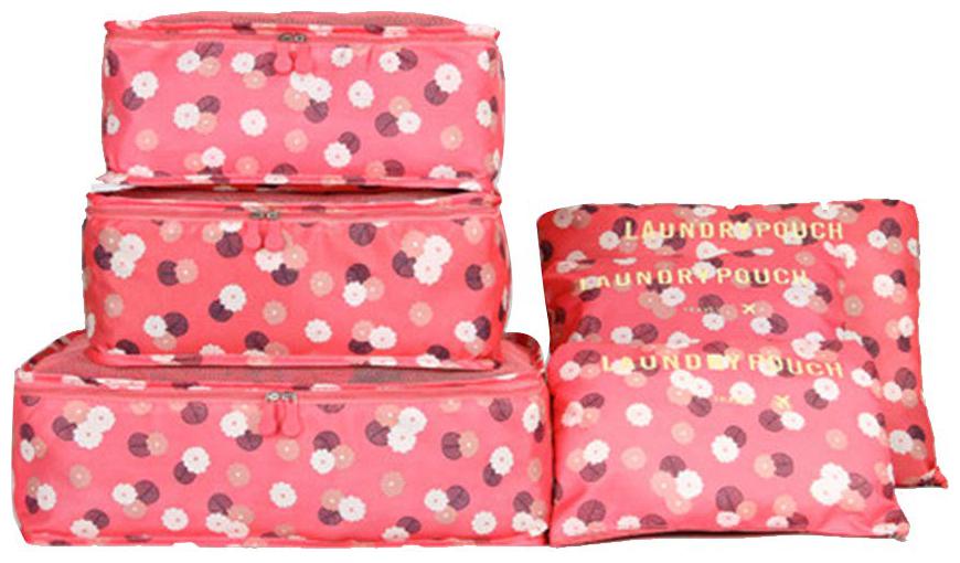 

SWADEC Set of 6 Bags Waterproof Cubes Travel Packing Luggage Cloth Organizer Storage Compression Pouch Laundry Zipper Bags-ORANGE FLORAL