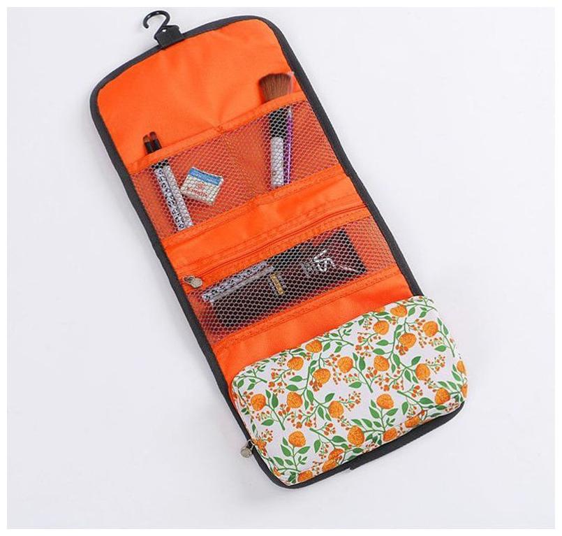 Swadec Travel Hanging Toiletry Kits Waterproof Floral Cosmetic Bag Triple Foldable Toiletry Bag ORANGE