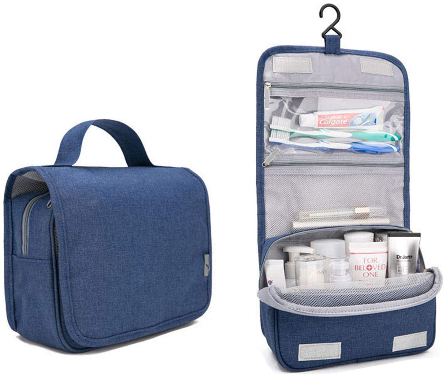 tecmac Portable Travel Cosmetic Makeup Bag | Hanging Toiletry Wash Bag | Large | Unisex Navy Blue