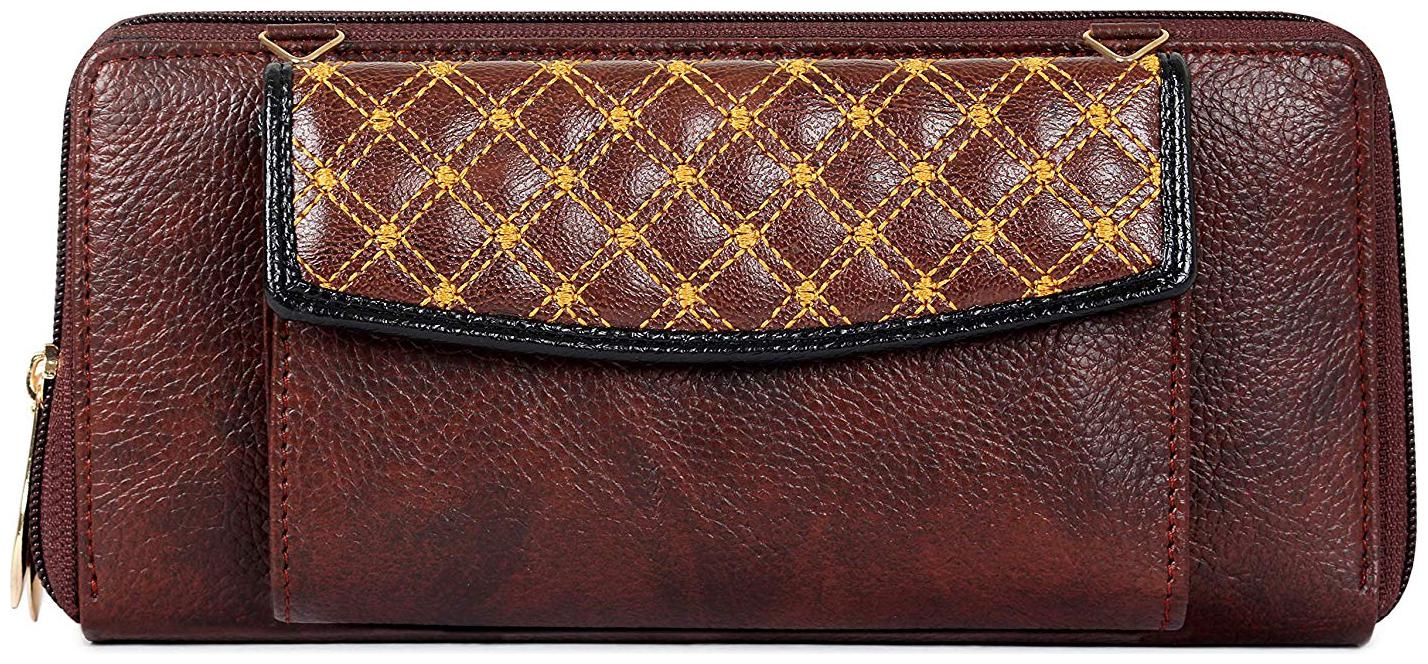 

The Clownfish Diamond Womens Wallet With Front Mobile Pocket (Dark Brown)
